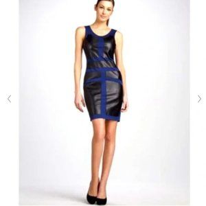 Artelier Nicole Miller Bodycon Dress Woven Sheath Leather Black/Blue MEDIUM NEW